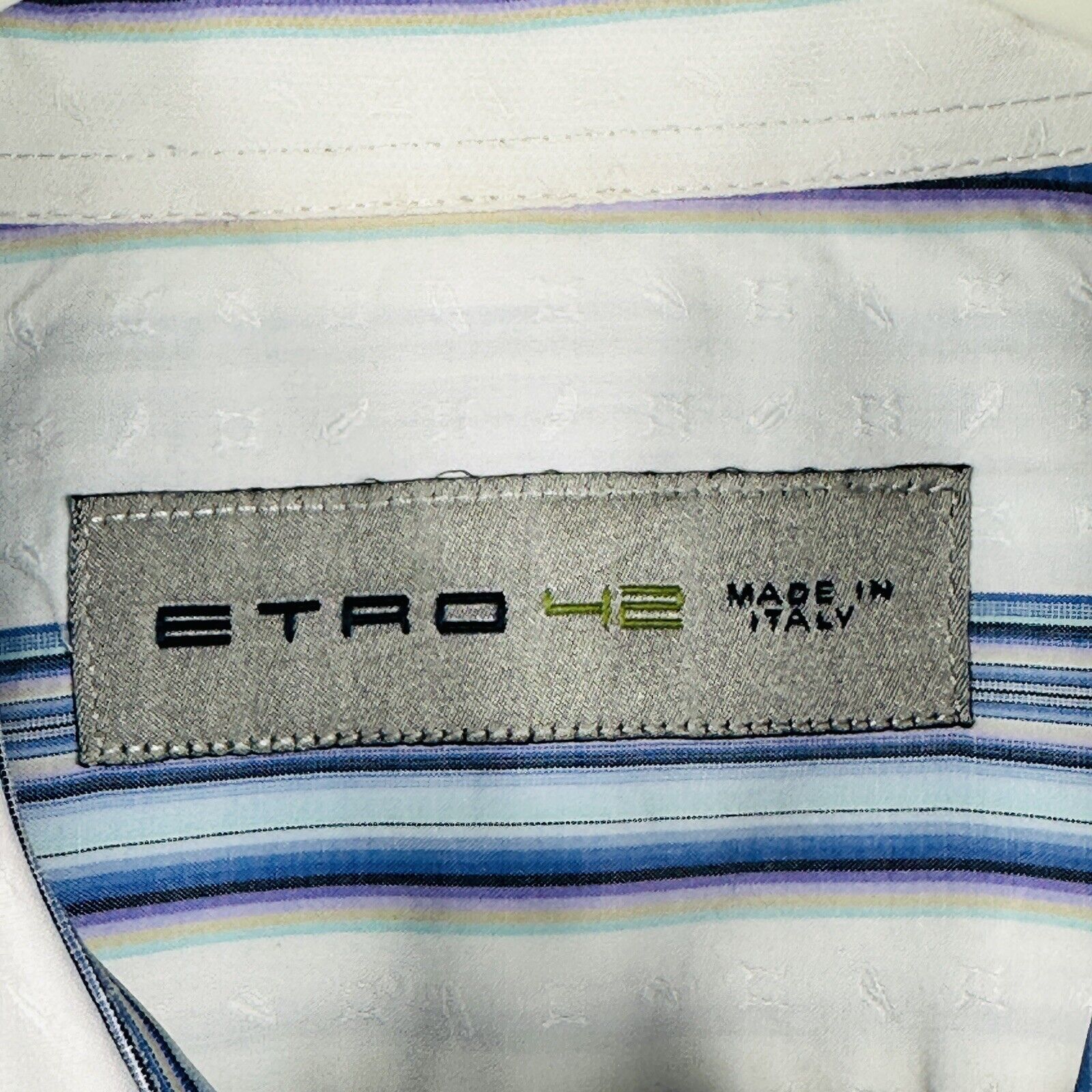 ETRO 42 SPA Italy Mens Button Up Shirt Blue White… - image 7