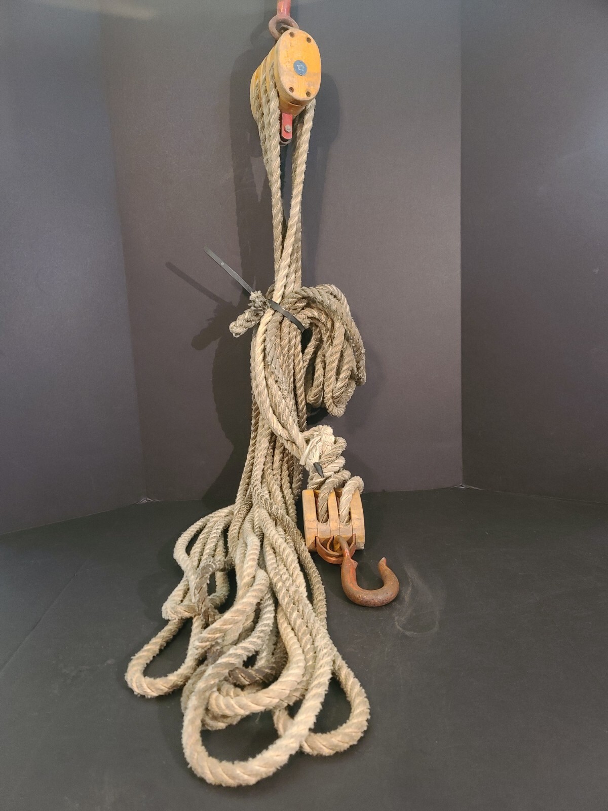 Anvil On Rope Vintage Anvil Brand Wood & Steel Double Triple Block & Tackle Pulley ...