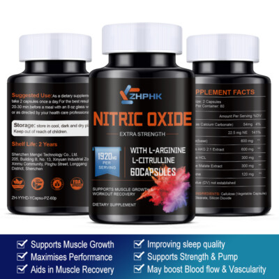 Nitric Oxide Booster with L-Arginine, L-Citrulline - Pre-Workout Supplement for Muscle Growth, Stamina, Energy, Pumps, Vascularity - Non-GMO - 60 Capsules Nitric Oxide Booster with L-Arginine, L-Citrulline - Pre-Workout Supplement for Muscle Growth, Stamina, Energy, Pumps, Vascularity - Non-GMO - 60 Capsules