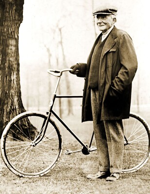 1913 John D Rockefeller & his Bicycle Classic Sepia Picture Photo Print 8''x10''