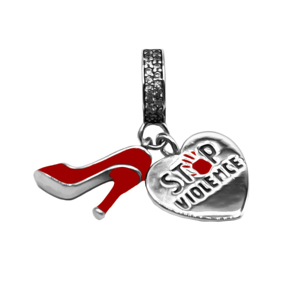Charm Cuore Scarpa Rossa Stop violenza sulle donne in argento 925 - Les Folies - Immagine 2 di 4
