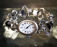 Damen Uhr Silber 835 Saphir Silber 835 Trachtenband Farbsteine rot alt Punze HD