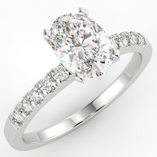 1.09 Ct Oval Cut SI1/E Solitaire Pave Diamond Engagement Ring 14K White Gold