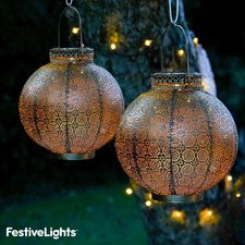Lanterna lampada giardino esterno sospensione led marocchino ottone metallo solare