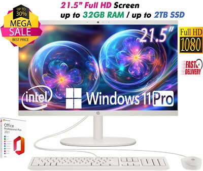 HP 22'' All-In-One FHD Intel J4025 Up to 32GB RAM&Up to 2TB SSD Win11 Pro+OFFICE