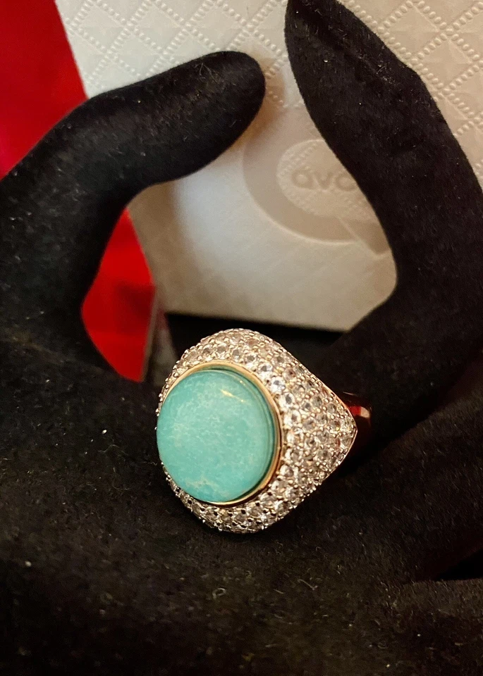Anillo Bronce Milor Italia Rosa Bronce Color Turquesa Cabujón y Circonita Circonita Talla 7 Nuevo en Caja Foto 2 de 4