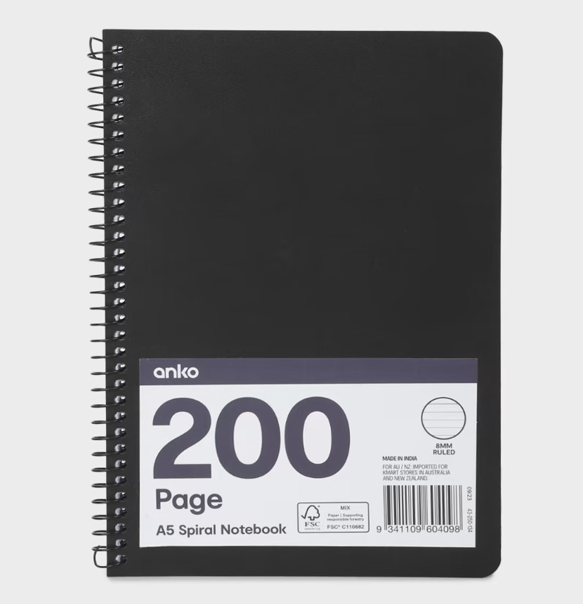 A5 Spiral Notebook - Black-200 Pages with Frees hipping