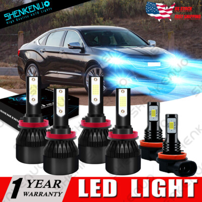 For Chevy Impala 2006-2013- COB LED Headlights High Low Beam+Fog Bulbs 8000K C9L