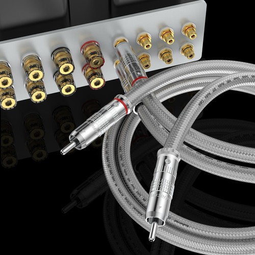 1m Pair 99.998% Pure Solid Silver RCA Cable 8.5MM HIFI Audio Interconnect Cord - Picture 5 of 22