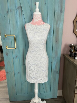 Jessica Simpson L Blue/White Laced Floral Bodycon Mini Dress -2
