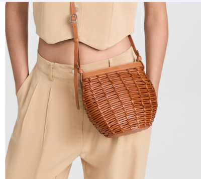 STAUD Anouk Woven Leather Crossbody Bag in Tan MSRP$395 SUMMER