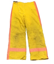 Janesville 32x30 Yellow Firefighter Bunker Turnout Pants w/ Orange Stripes P1427