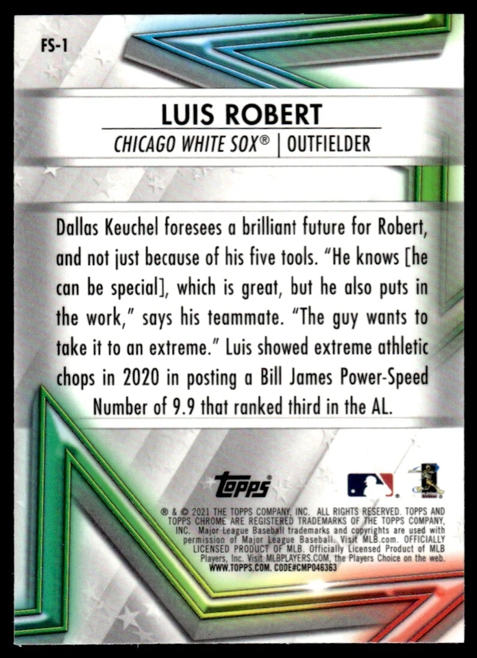 2021 Topps Chrome Future Stars Luis Robert Chicago White Sox #FS-1 S1 - Image 2 of 2