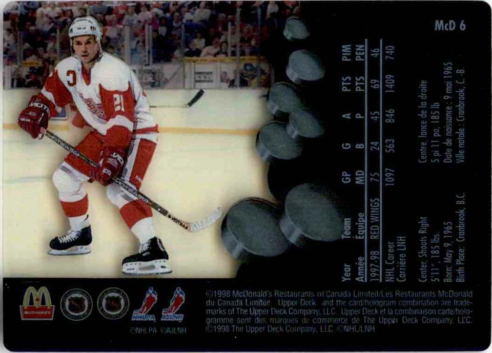 1998-99 Upper Deck McDonald's Ice Steve Yzerman Detroit Red Wings #6 - Image 2 of 2