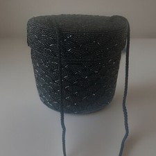 Vintage Inge Christopher Black Beaded Evening Cocktail Clutch Shoulder Bag Purse