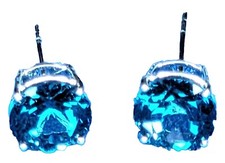 Stud Earrings London Blue Topaz Round Gemstone .925 Silver, Brilliant Cut