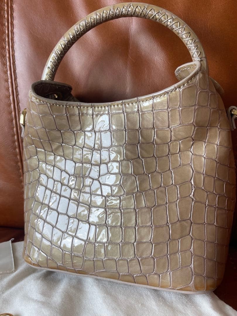 Elleme madeleine Handbag Shoulder Bag Purse w/Dust Bag in Beige Present JAPAN