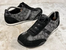 Coach Women Black Jacquard Kelson Signature Suede Sneaker Shoes Size 10B