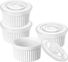8 oz Porcelain Ramekins Set with Lid, 4 Pack Porcelain Creme Brulee Souffle Dis