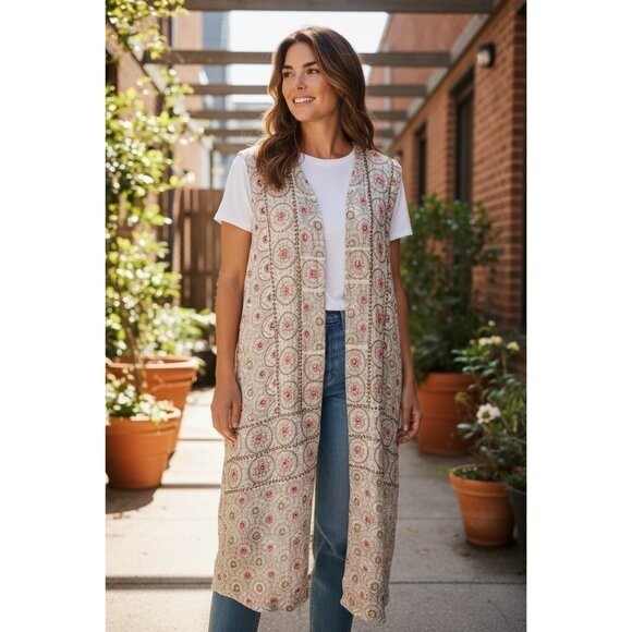 Soft Surroundings Duster Women Size PL/XL Alhambra Beaded  Duster Bohemian