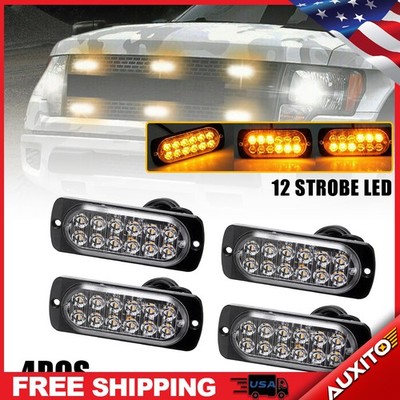 4X 12-LED Amber&White Marker Tow Truck Flash Light Strobe Durable Side Set Bar