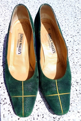 Linea Wally's Damen Pumps 38,5 Wildleder Grün/Gelb Karree Blockabsatz