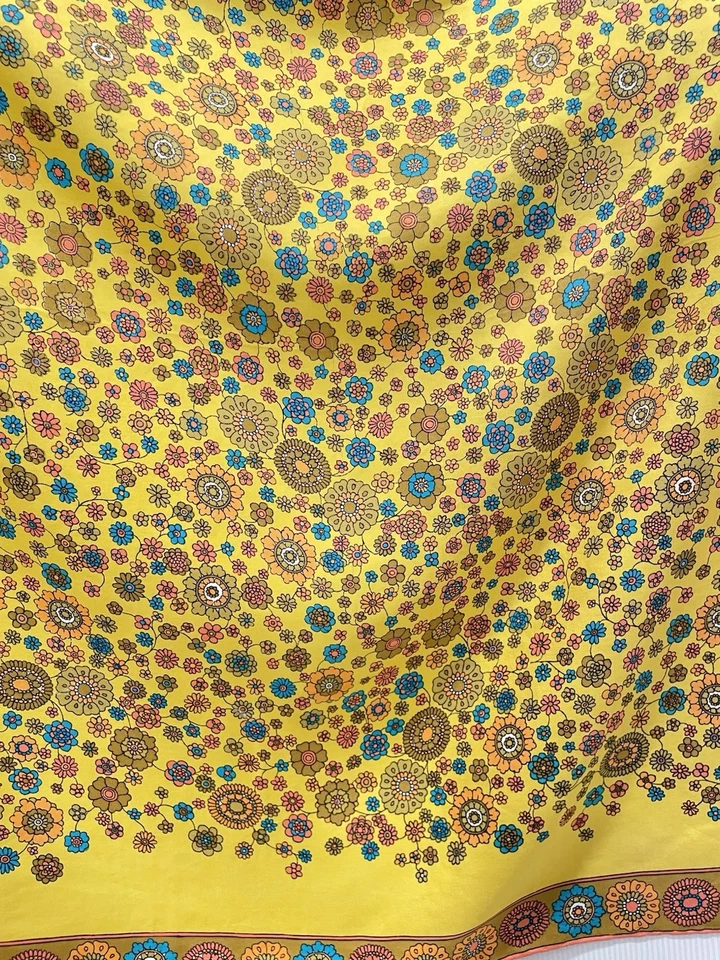 Bufanda de seda geométrica floral amarilla vintage H71# patrón boho envoltura cuadrada Foto 3 de 3