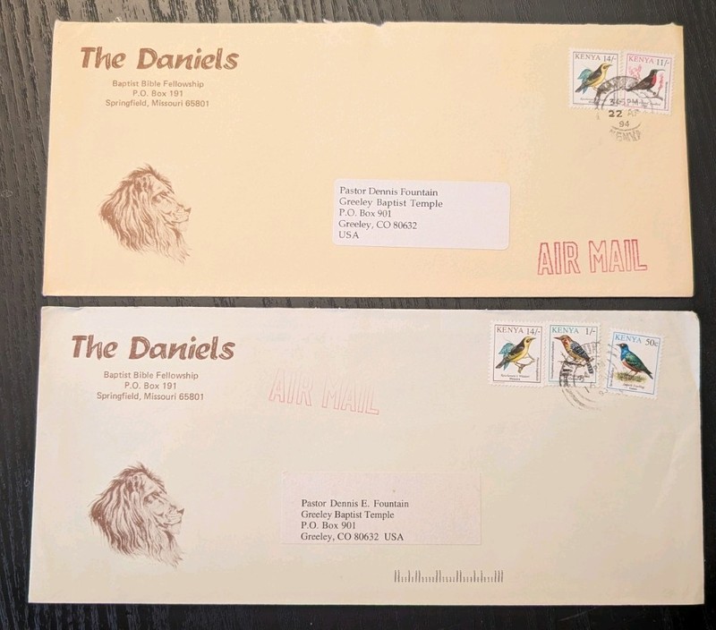 ++ 2 KENYA 1993 AIRMAIL COVER to USA Envelope Collection Lot African Lion Cachet