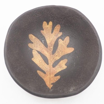 Handmade Stoneware Ceramic Bowl Plate Art Leaf Imprint