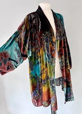 Dreamkeeper Black Multi Silk Velvet Bead Long Duster Kimono Jacket L XL