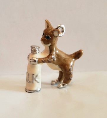 Enamel Brown White Silver Cat Milk  Charm Lot Of 1 PC.