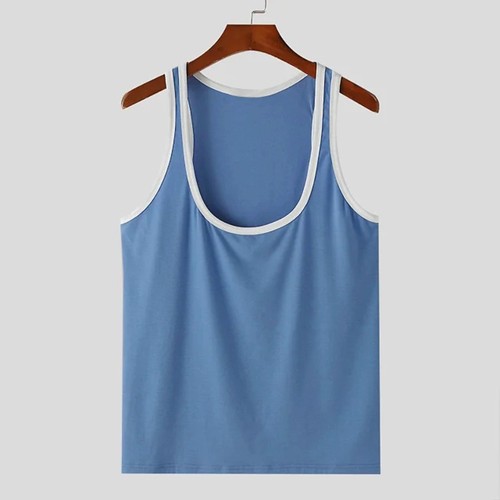 Summer Deep U-Neck Tank Top for Gym Men Sports Training Sleeveless T-Shirt Vest - Picture 9 of 9