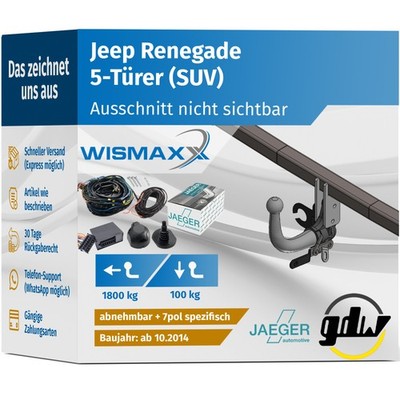 ANHÄNGERKUPPLUNG für Jeep Renegade ab 14 abnehmbar GDW +7pol E-Satz JAEGER
