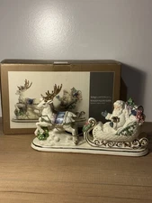 LARGE 15” Ceramic Santa Sleigh Reindeer Christmas Centerpiece - Living Quarters 