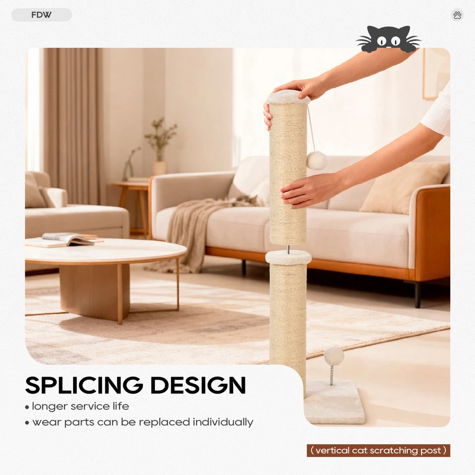 33 Inch Cat Scratching Post Cat Scratcher Natural Sisal Rope Scratch Post Trees - Image 4 of 4