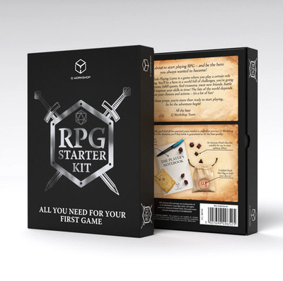 Q-Workshop RPG Starterset Mit Elbische Würfel, Tasche, Notizblock & Zähler