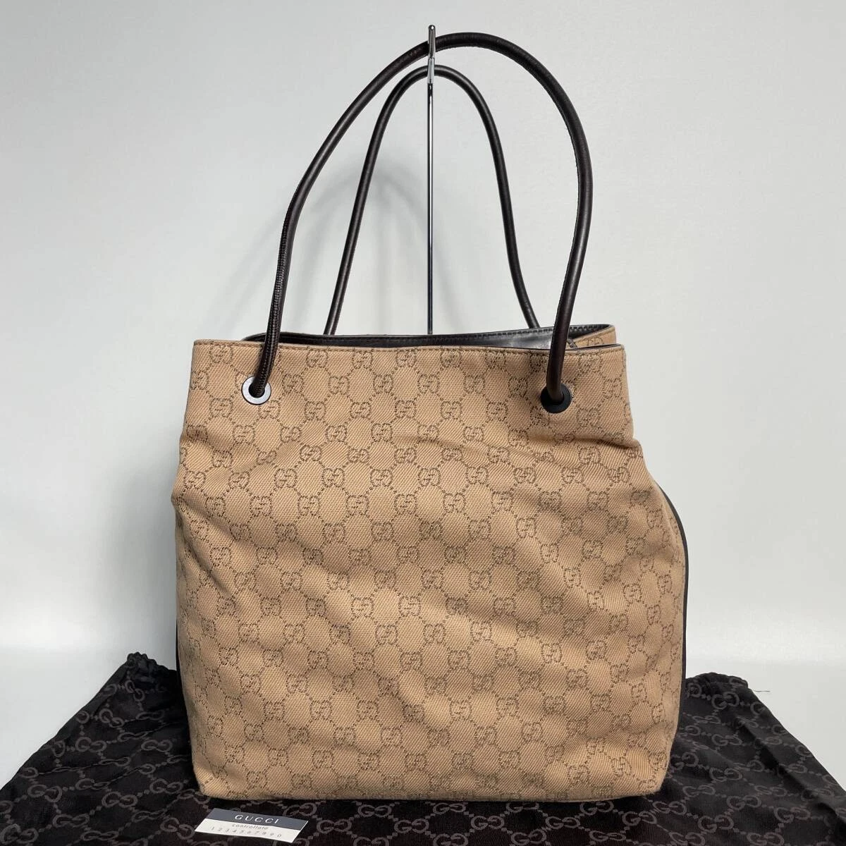 71B160 Beauty Gucci GG sac fourre tout en toile marron foncé