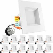 Luxrite 12-Pack 4 Inch Square Recessed LED Light 5 CCT Dimmable Baffle Trim
