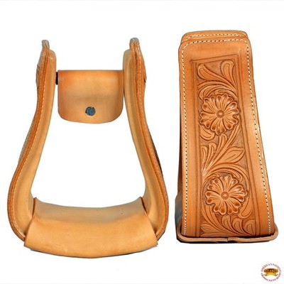 29KK Hilason Horse Western Saddle Leather Floral Stirrups Pair