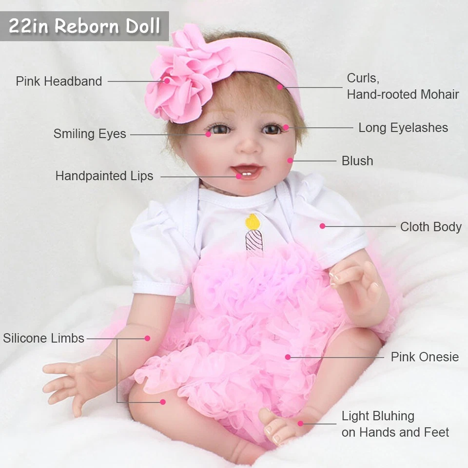 Muñecas bebé recién nacida de silicona vinilo 22" Real Life Like Reborn muñeca hecha a mano Foto 3 de 4