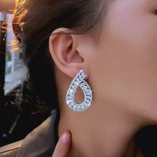 Luxury Designer Silver Plated Cubic Zirconia Hollow Out Drop Earrings Women Gift