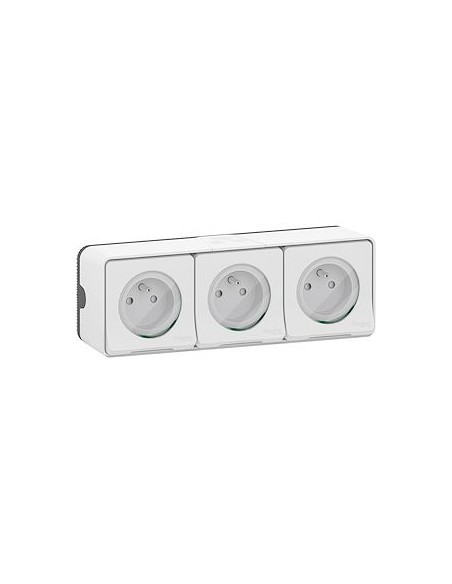 Triple prise Mureva Styl contre humidité et chocs IP55 IK08 blanche