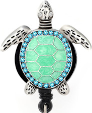 Aquamarine Enamel Sea Turtle Retractable ID ,Name Card Holder for Nurse