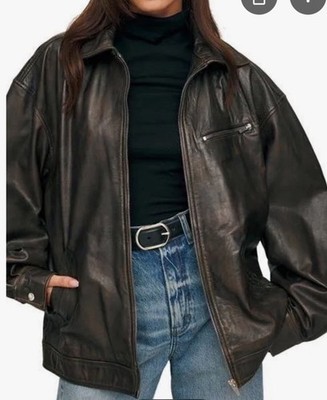 Reformation Women s Veda Marco Leather Brown Bomber Jacket