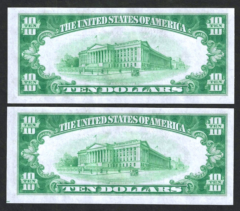 1928-B $10 PHILA LGS ~ PAYABLE IN GOLD ~ 1 NOTE OF 2 CONSECUTIVE GEM CRISP UNC - Image 2 of 3