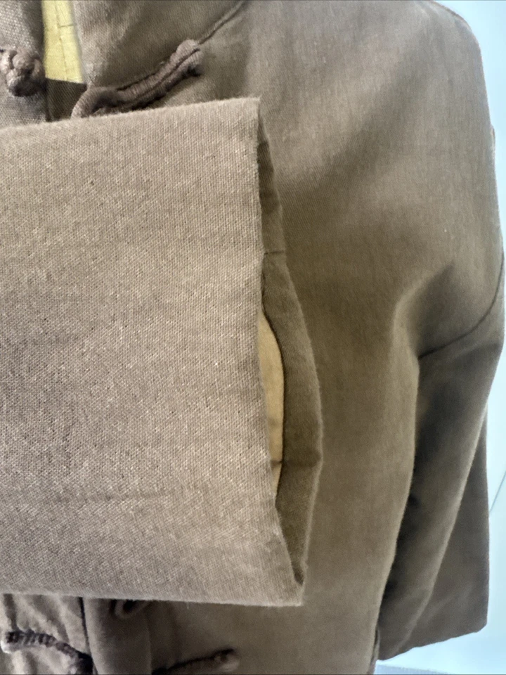 Men’s Vintage Brown Linen Frogged Button mandarin Jacket / Coat - large - Image 4 of 4