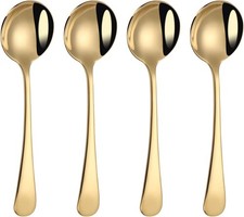7" Round Soup Spoons Set of 4,18/10 Stainless Steel Heavy Duty with Deep Bowl...