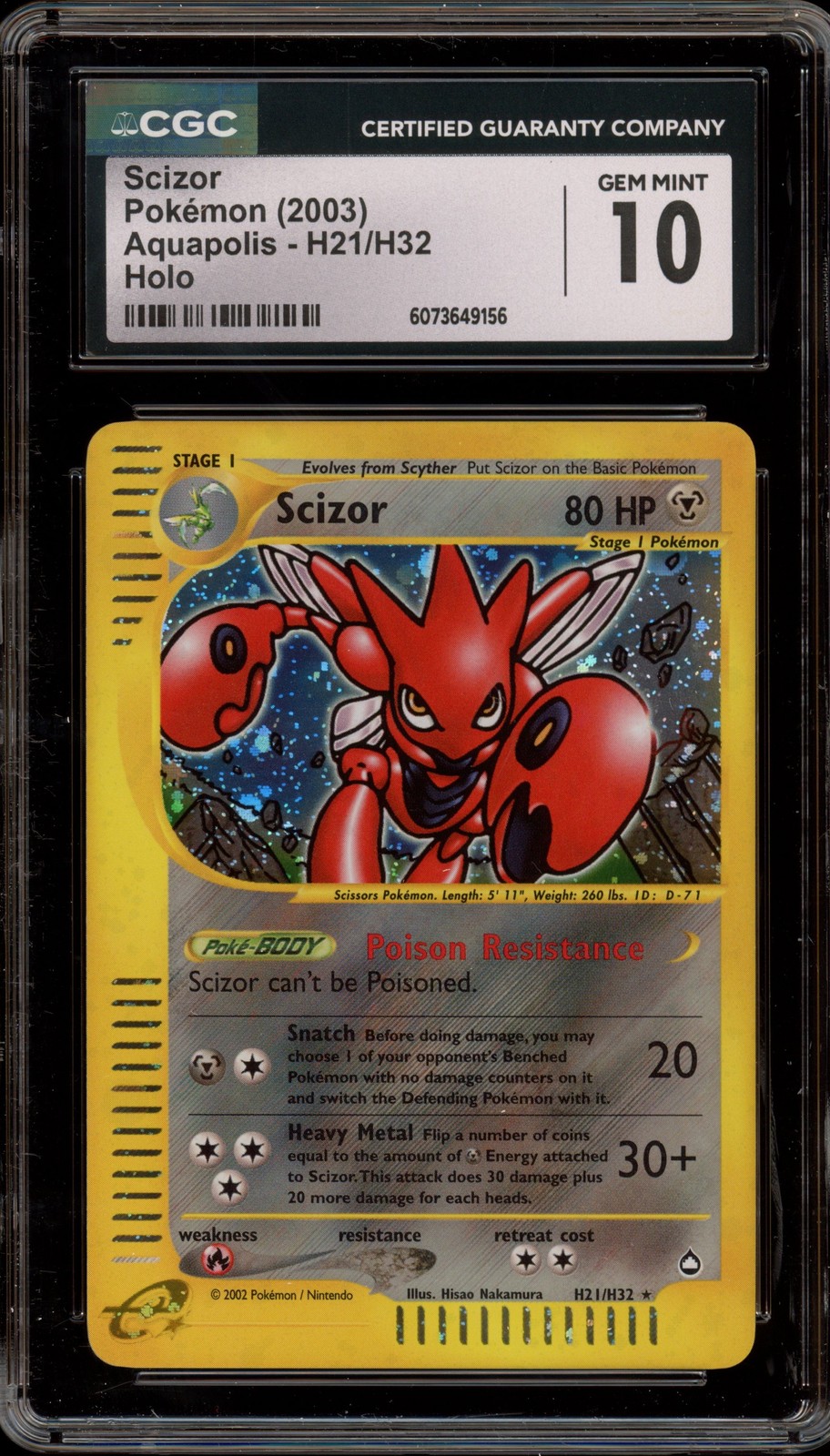 Pokemon Scizor Aquapolis Holo Rare #H21 CGC 10 Gem Mint