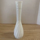 Vintage Milk Glass Bud Vase Ribbed Swirl Fluted Top White 9 Inch