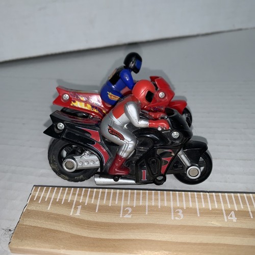 2- Vtg Hot Wheels Friction Motorcycle Bike w/ Stunt Rider Driver Red & Black - Picture 17 of 18